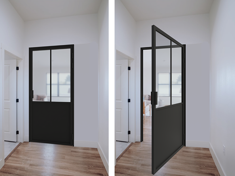 Porte Battante Tirant Droit Noire avec Allège _ 930x2040